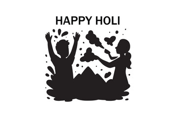 Holi festival celebration with joyful people throwing powder silhouette on white background.