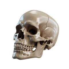 Obraz premium Detailed human skull model for medical education and anatomical study purposes showing cranial bones and dental structure.