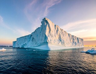 Majestic Iceberg Floats in Calm Arctic Ocean at Sunset