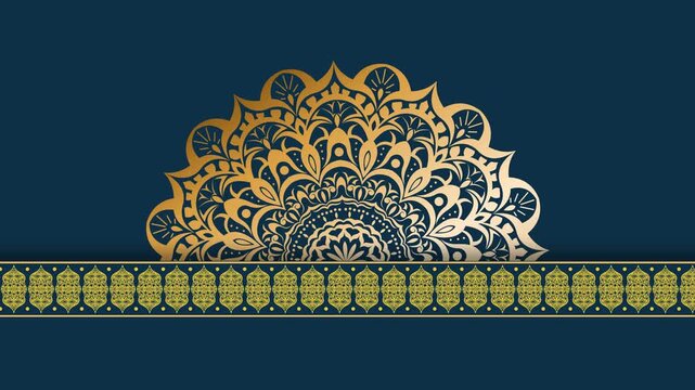 Elegant Gold Mandala on Dark Teal Background with Decorative Border.