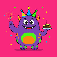 Fototapeta premium Funny cartoon monster character. Illustration of cute and happy mythical alien creature. Halloween design. Great for party decoration, poster or package design