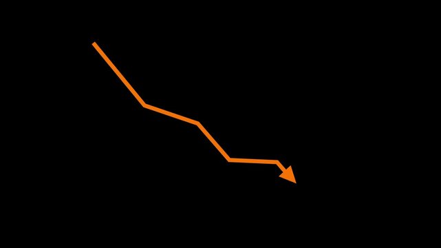 Business graph animation.  Decreasing business graph chart icon. Down trend arrow icon animation.