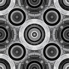 Intricate Circular Geometric Pattern in Monochrome
