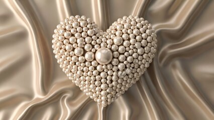 Lustrous White Pearl Heart Resting on Rippled Silk for a Gracious and Romantic Aesthetic
