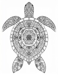 Intricate Mandala Turtle Line Art Illustration