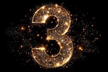 Shimmering Glittering Number Three with Sparkles and Bright Lights