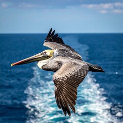 Pelican in Flight over the Ocean