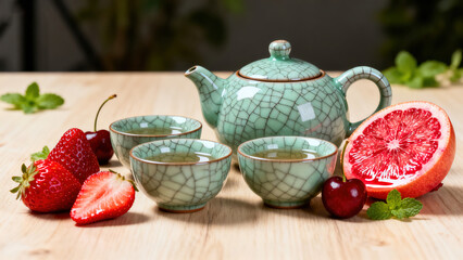 Celadon Teapot & Creative Tableware Food Still Life Photography