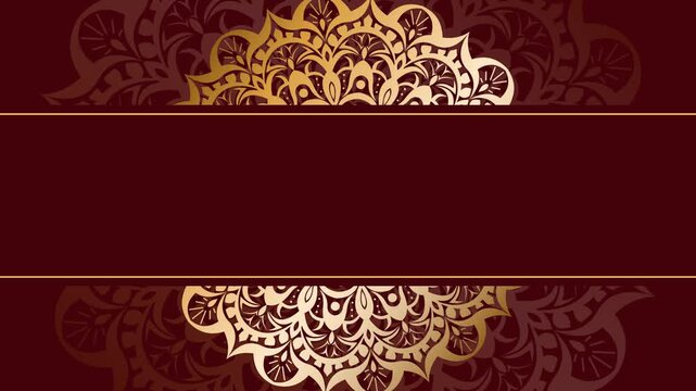 Elegant Gold Mandala Design with Burgundy Background and Copy Space.