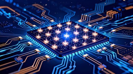 Microchip with glowing circuits - Powered by Adobe