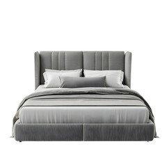 Modern Upholstered Bed with Pillows Isolated on Transparent Background