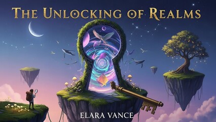 Enchanted Keyhole Leading to Magical Realms with Floating Islands
