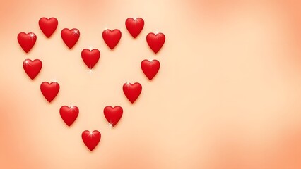 Heartfelt love symbol with red hearts on peach background