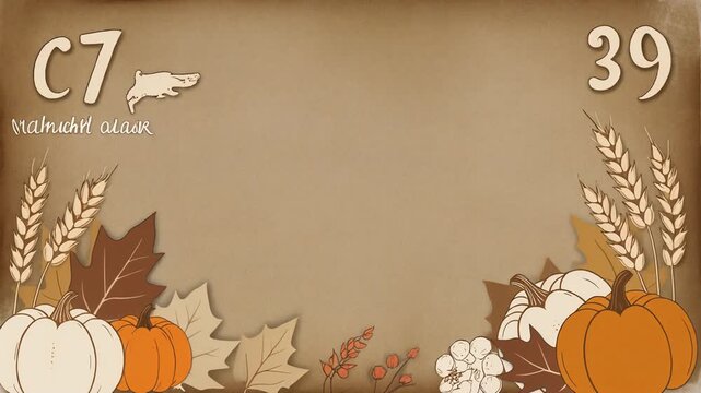 Rustic Thanksgiving cinematic animation with kraft paper texture and handcrafted harvest elements arranged top and bottom, creating clean central space for premium editorial content.