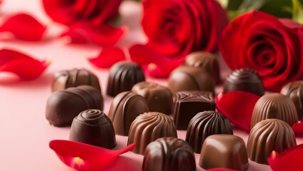 Chocolate truffles and roses for a romantic evening