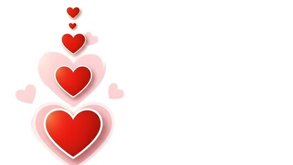 A series of red hearts in various sizes on a white background