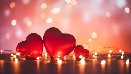 Romantic valentine's day scene with heart decorations and warm string lights