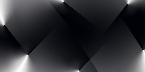 Minimalist black and white modern abstract background. Color gradient. Web banner. Geometric shapes. 3D effect. Lines, stripes, triangles. Design. Futuristic. Metallic effect.