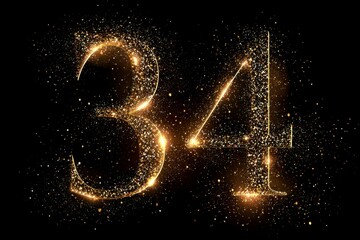 Sparkling Golden Numbers 3 and 4 with Shimmering Star Effects