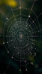 Spider web glistening with dew drops in the morning light ,  morning,  drops