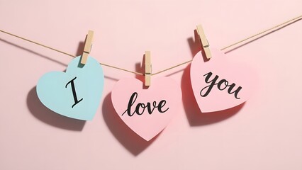 Valentine's day hearts with i love you message on a string