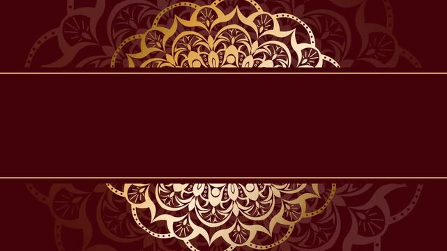 Elegant Burgundy and Gold Mandala Background with Copy Space.