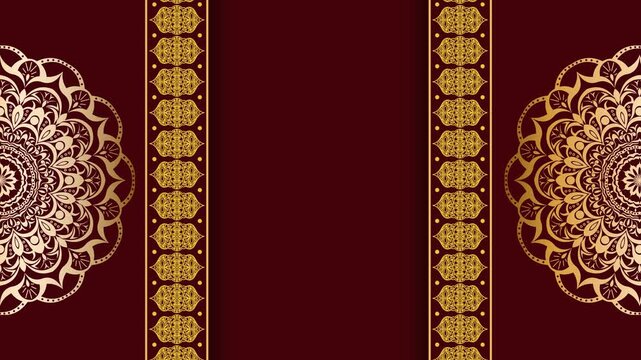 Elegant Golden Mandala Border on Deep Red Background.