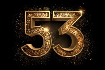 Golden Glittering Number Fifty-Three on a Dark Sparkling Background