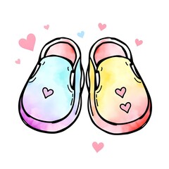 pair of baby shoes watercolor illustration