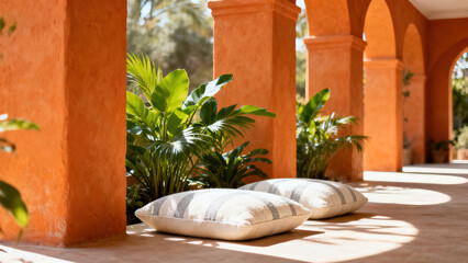 Orange Arcade Mediterranean Style Corridor Photography