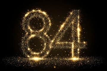 Golden Sparkling Number 84 on Black Background for Festive Themes