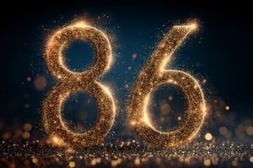 Sparkling Golden Number Eighty-Six With Starry Background Effect