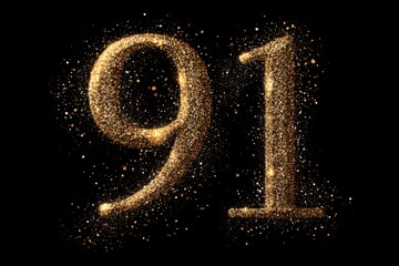 Golden Glitter Number Ninety-One on Black Background for Celebrations