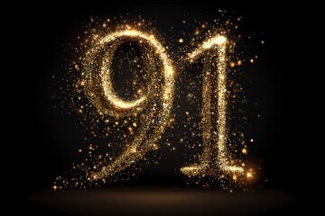 Sparkling Golden Number Ninety-One with Shimmering Particles