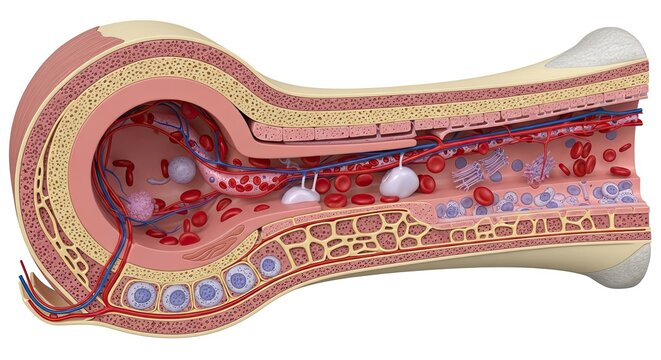 Detailed cross-section illustration showcasing the intricate structure of a human kidney, focusing
