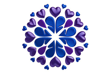 Purple and blue hearts arranged in circular pattern on white not possible, using given data isolated on a transparent background