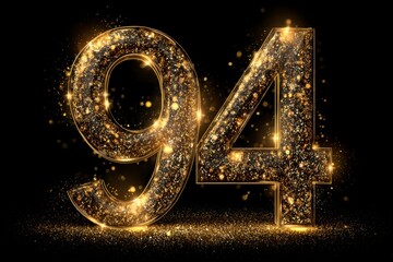 Shimmering Golden Number Ninety-Four on Black Background