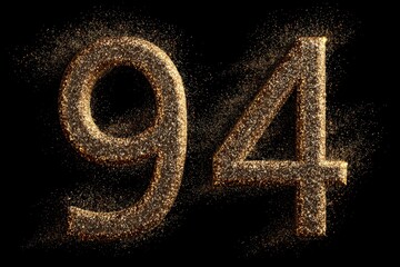 Golden Glitter Number Ninety-Four on Black Background for Celebrations