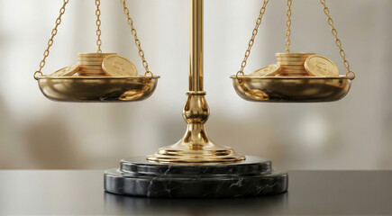 Justice scales balancing gold coins representing financial equality