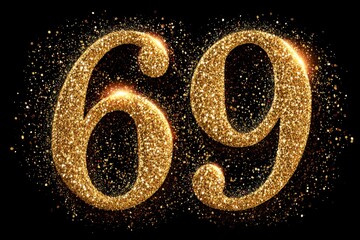 Golden Glitter Number Sixty-Nine on a Black Background