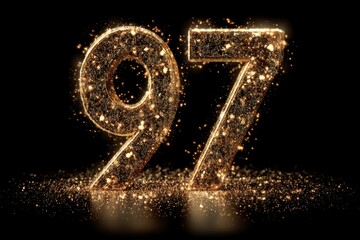 Glimmering Golden Number Ninety-Seven Against Dark Background