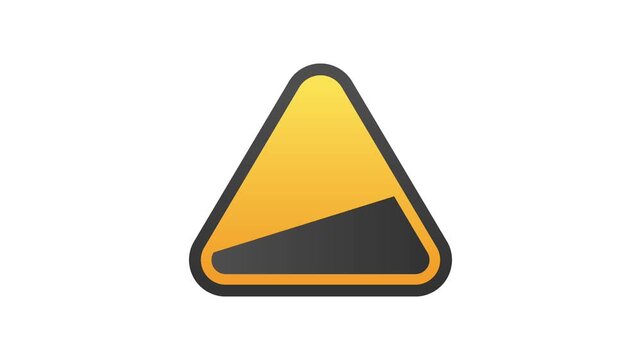 Animated steep hill climb warning sign motion graphics on white background. Yellow triangle road traffic symbol for driving safety, navigation, and automotive transport design. Loop video