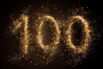 Sparkling Golden Dust Forming Number One Hundred in Black Background