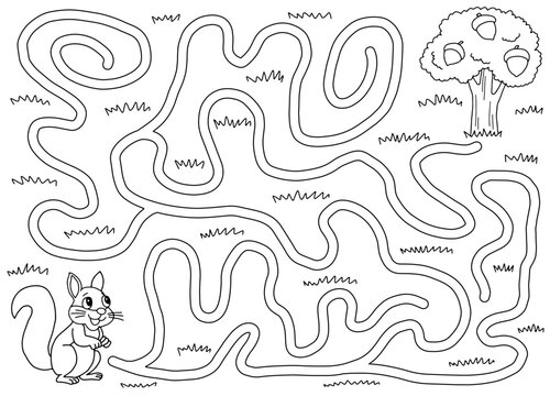 Squirrel maze graphic black white sketch landscape illustration vector