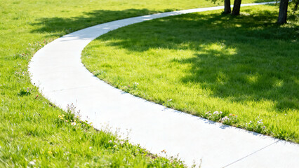 White Curved Path & Green Lawn Outdoor Photography