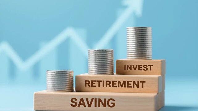 Financial growth and wealth management key to compound interest success retirement planning saving invest strategies for secure future financial freedom with stacked coins upward arrow background