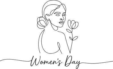 Women’s day line art style vector illustration. Line art vector illustration of woman with a flower.one line vector illustration with out background.