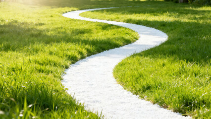 White Curved Path & Green Lawn Outdoor Photography