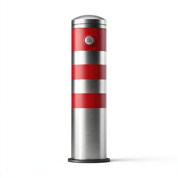Reflective road delineator post with frost on white background for safety design and traffic control