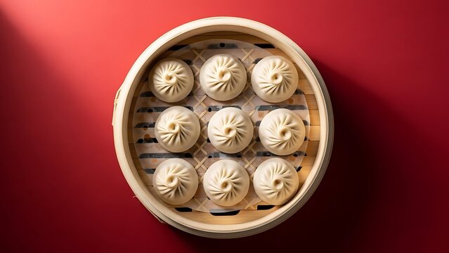 Steamed dumplings in bamboo basket
